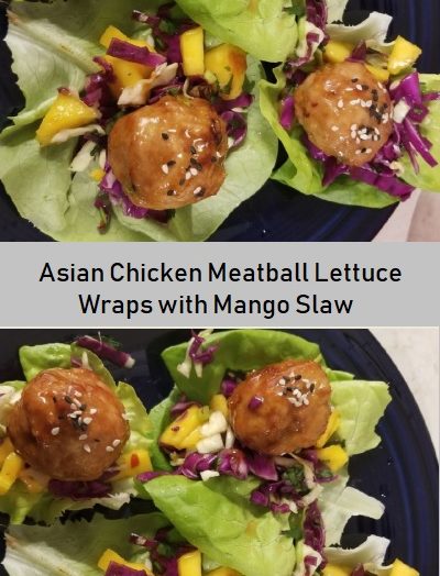 Asian Chicken Meatball Lettuce Wraps with Mango Slaw