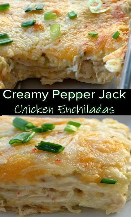 Easy Creamy Pepper Jack Chicken Enchiladas