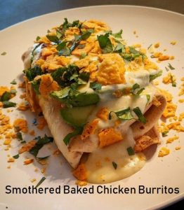 Smothered Baked Chicken Burritos